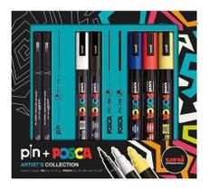 Estojo Pin Mais Posca Artist's Collection com 7 Uniball