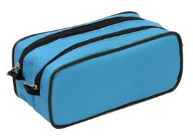 Estojo poliester azul turquesa com 2 divisoes - ziper preto ls ee2128 Estojo poliester azul turquesa com 2 divisoes - ziper preto ls ee2128