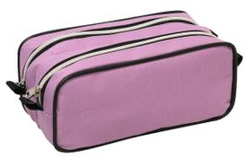 Estojo poliester lilas com 2 divisoes - ziper prata ls ee1242