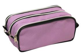 Estojo poliester lilas com 3 divisoes - ziper prata ls ee1243