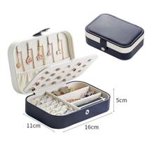 Estojo Porta Joias Duplo Tipo Maleta Organizador com Divisórias Branco e Azul Marinho OEM