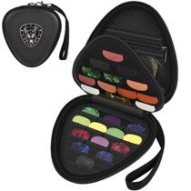 Estojo porta-palhetas de guitarra para guitarra elétrica acústica comporta mais de 39 pacotes, pacote variado, organizador de palhetas de baixo, bolsa de palhetas de guitarra com bolso de malha para outros acessórios preto azeviche