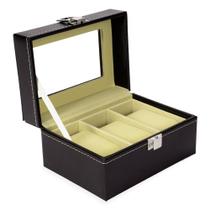 Estojo Porta Relógios Preto - 3 Compartimentos