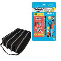 Estojo Quadruplo Nylon + Kit Escolar Looney Tunes