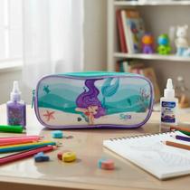 Estojo Sereia Sea - Poliester 2 zípers roxo com azul Estojo Sereia Sea - Poliester 2 zípers roxo com azul