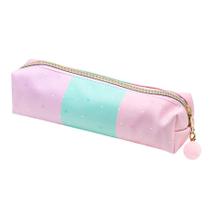 Estojo Simples Escolar S2 Verde E Rosa Ziper Pompom - Brw