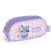 Estojo Stitch De 3 Repartições Lilas Escolar Menina Infantil