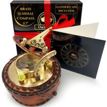 Estojo Sundial Compass OakiWay em latão em couro de 6,9 cm náutico
