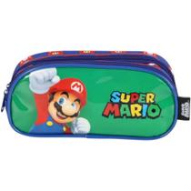 Estojo super mario escolar colorido duplo luxcel