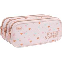 Estojo Triplo Grande Académie Coração Metalizado - Tilibra