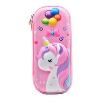 Estojo Unicórnio Magic 3d Eva Rosa Organizador Escolar