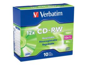 Estojos finos para joias CD-RW Verbatim 700 MB 4X-12X 10 discos Estojos finos para joias CD-RW Verbatim 700 MB 4X-12X 10 discos