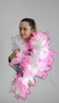 Estola Pluma Festa 1.5m Branca Ponta Rosa Estola Pluma Festa 1.5m Branca Ponta Rosa