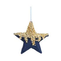 Estrela 20cm de veludo cor azul escuro com glitter ouro - Cromus: 1209308