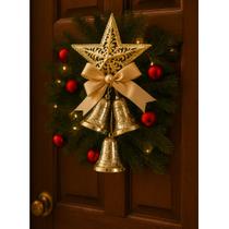 Estrela 35cm Natal Laços Sinos Dourada Luxo Sofisticada Decorativa Arvore Porta Casa Escritório