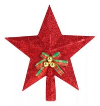 Estrela Árvore De Natal 20cm Com Glitter e Laço Luxo Ponteira Natalina - Rio Master