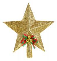 Estrela Árvore De Natal 20cm Com Glitter e Laço Luxo Ponteira Natalina - Rio Master