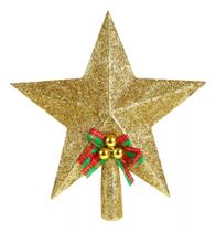 Estrela Árvore De Natal 20cm Com Glitter e Laço Luxo Ponteira Natalina