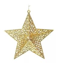 Estrela com Gliter Vazada Dourada 22cm Decoração de Natal