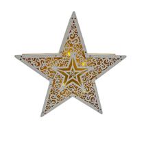 Estrela de Madeira Branca Com Luz de Led 20cm