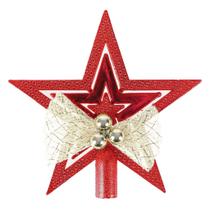 Estrela Dourada Topo Árvore ou Estrela Vermelha Ponteira Natal Topeira com Brilho e Laço - Envio Já Estrela Dourada Topo Árvore ou Estrela Vermelha Ponteira Natal Topeira com Brilho e Laço - Envio Já