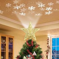 Estrela iluminada da árvore de Natal Ouro, topper de árvore de Natal estrela cintilante 3D com projetor de floco de neve branco-branco giratório para ornamento de árvore de natal (ouro) - DG-Direct