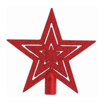 Estrela natalina decorativa 17cm plástico glitter Vermelho - Art Christmas