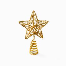 Estrela Ponteira Árvore Natal Metal Brilho 15cm Dourada