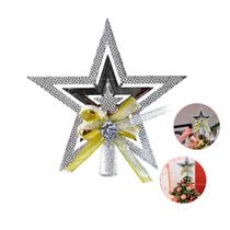 Estrela Ponteira Para Arvore de Natal Vazada Laço 15cm Luxo