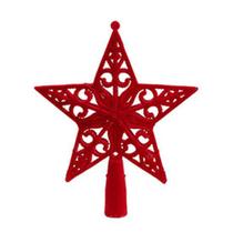 Estrela Ponteira Para Árvore De Natal Vermelha Camurça 15cm