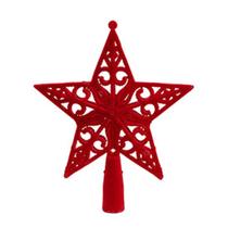 Estrela Ponteira para Árvore de Natal Vermelha Camurça 15cm - Riomaster