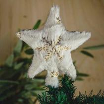 Estrela Ponteira Topo de Árvore de Natal Branca e Dourada 20cm Natal Formosinha - TOK DA CASA