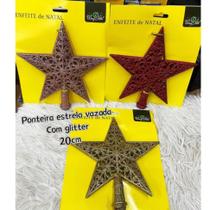 Estrela Ponteira Vazada Com Glitter Enfeite Decoração 20cm Para Arvore De Natal