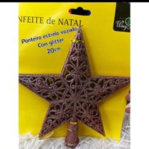 Estrela Ponteira Vazada Com Glitter Enfeite Decoração 20cm Para Arvore De Natal