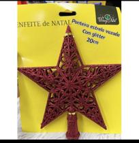 Estrela Ponteira Vazada Com Glitter Enfeite Decoração 20cm Para Arvore De Natal