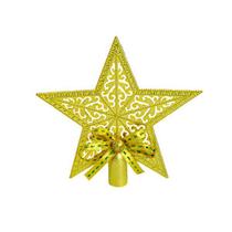 Estrela Vazada Ponteira Com Laço Árvore Natal 19cm Dourada Enfeite