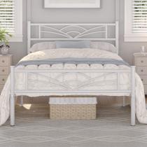 Estrutura de cama de metal Yaheetech Twin Size branca com armazenamento Estrutura de cama de metal Yaheetech Twin Size branca com armazenamento