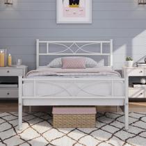 Estrutura de cama Yaheetech Twin Metal, plataforma branca, design curvo