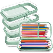 Estuche para Lápices Sanwuta Rígido con Cierre de Plástico Transparente Juego de 4 Piezas