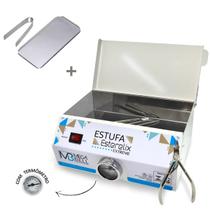 Estufa Manicure Compacta Branca Com Termômetro + Kit Pinça + Bandeja - Mega Bell