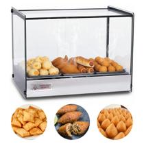 Estufa Para Salgado Quadrada Titã Retilínea 3 Bandejas Vitrine Expositora Vidro Reto