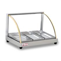 Estufa vitrine expositor curva inox para salgados 3 bandejas