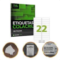 Etiqueta 25 X 99mm Colacril A4 para Impressora 100 Folhas Adesiva Branca para Escritório