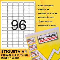 Etiqueta Adesiva 96 Por Folha Tam A4 31mm X 17mm C/100fls - Imprimaster