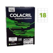 Etiqueta Adesiva Colacril A4 CA4361 63,5x46,6mm C/1800