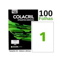 Etiqueta Adesiva Impressora A4 210x297mm 100 folhas ColaCril