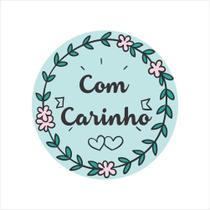 Etiqueta Adesiva Redonda Personalizada Frase: Com Carinho - Azul - 50 Unidades