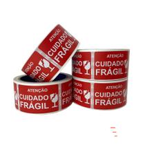 Etiqueta Adesiva Retangular Cuidado Frágil 60x40mm - Rolo com 500 unidades