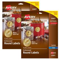 Etiqueta Avery Embossed Foil Easy Peel Round 5 cm de diâmetro Gold 96/PK