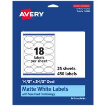 Etiqueta Avery Matte White Oval 1,5x2,5 cm, 450 imprimível Etiqueta Avery Matte White Oval 1,5x2,5 cm, 450 imprimível